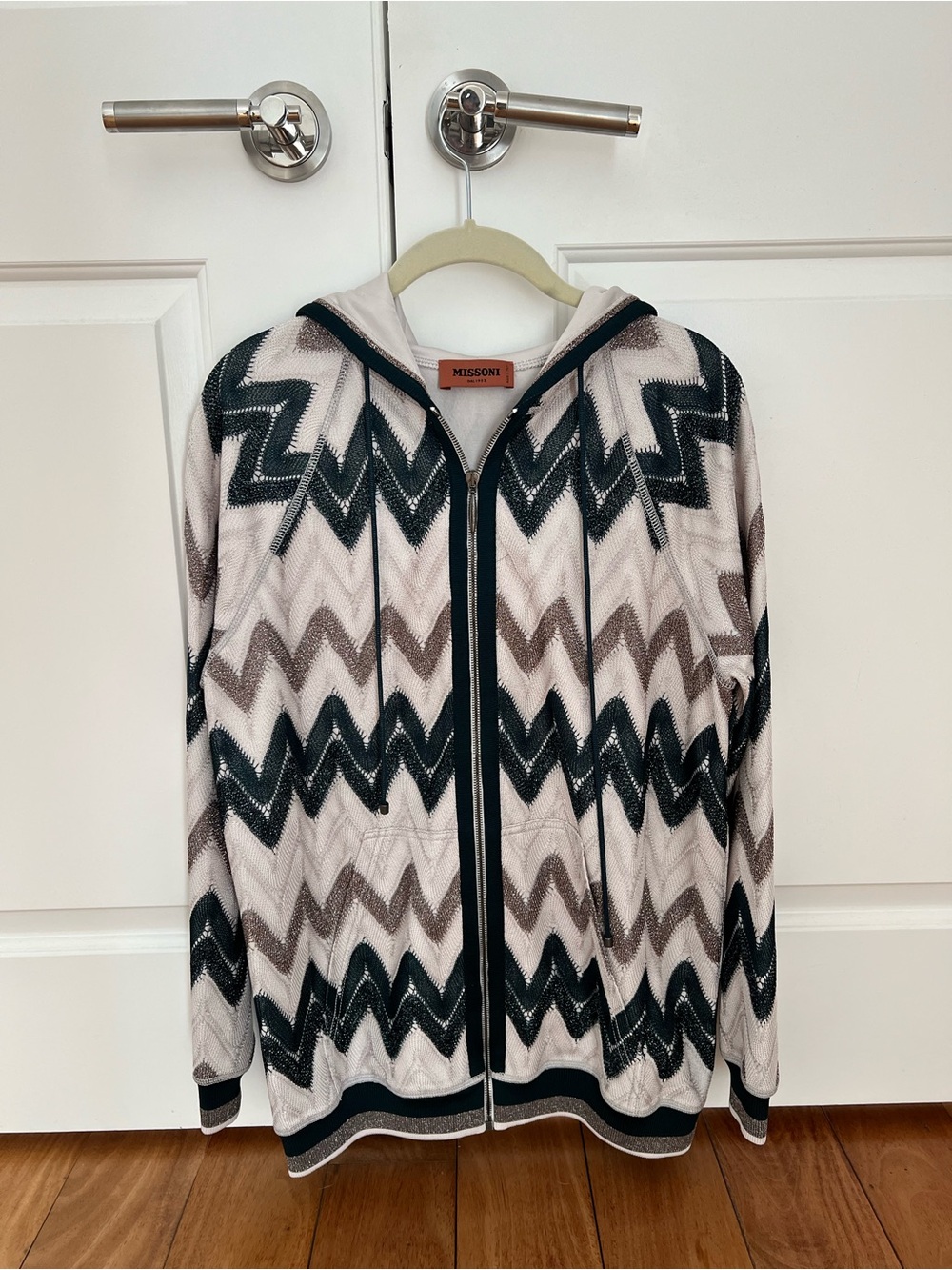 Missoni Men's Zigzag Zip Hoodie in Beige, Dark Green& Brown